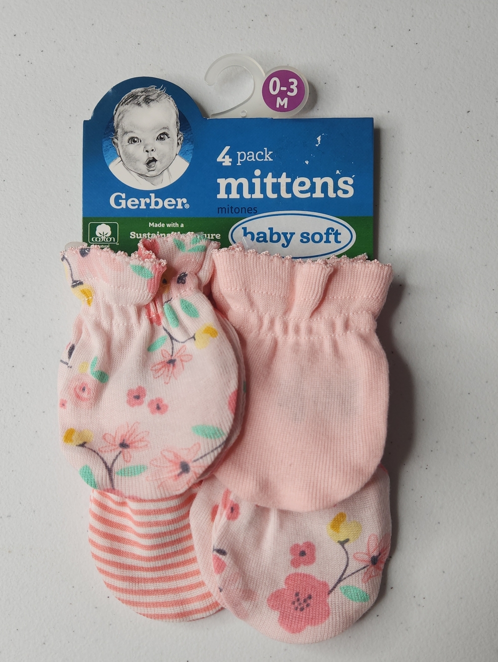 Gerber Pink Floral & Solid Baby Mittens 4-Pack